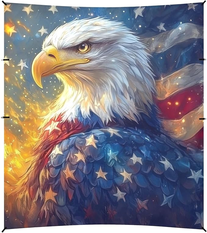 ALAZA The Eagles Portait and American_Flag Beach Tent Sun Shelter Portable Canopy Sunshade for Outdoor Camping Picnics Backyard Fun 10x9 ft