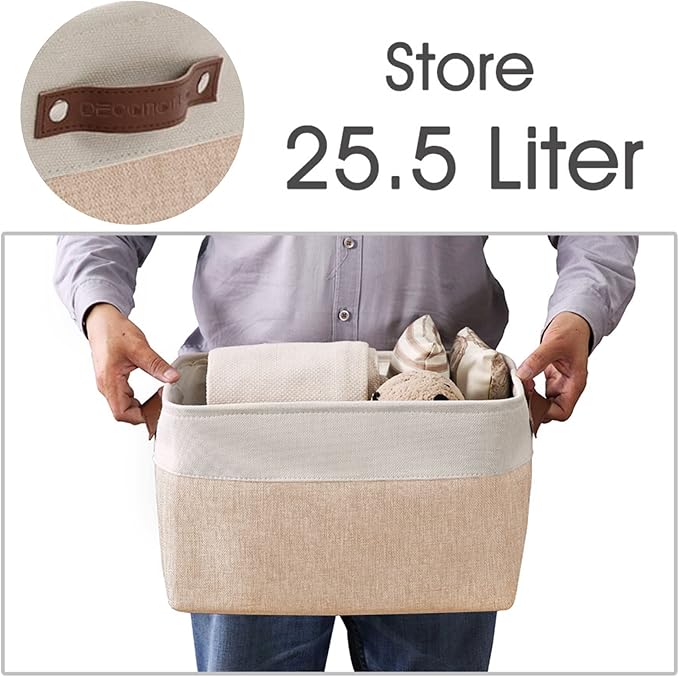 DECOMOMO Storage Baskets for Shelves - Fabric Storage Bins Linen Closet Organizers and Storage (Beige &amp White Large - 4 Pack)