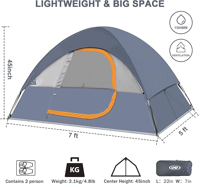 Camping Tent 2-4 Person Waterproof Windproof Tent with Rainfly Easy Set up-Portable Dome Tents for Camping…