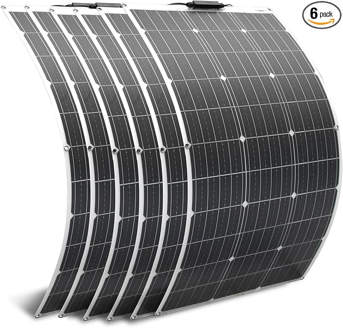 600W 12V Flexible Solar Panels 6x100W High Effiecncy Monocrystalline Solar Module for Marine RV Trailer Boat Cabin Van Car Battery