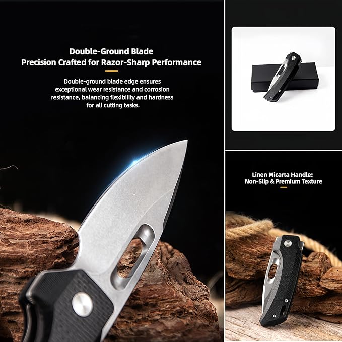 Hunting Knives &amp Tools Pocket Knife Lightweight Outdoor Knife for Backpacking Camping Essentials Folding Knife 8CR13 Blade Linen-textured Handle Gift Ideas for Men