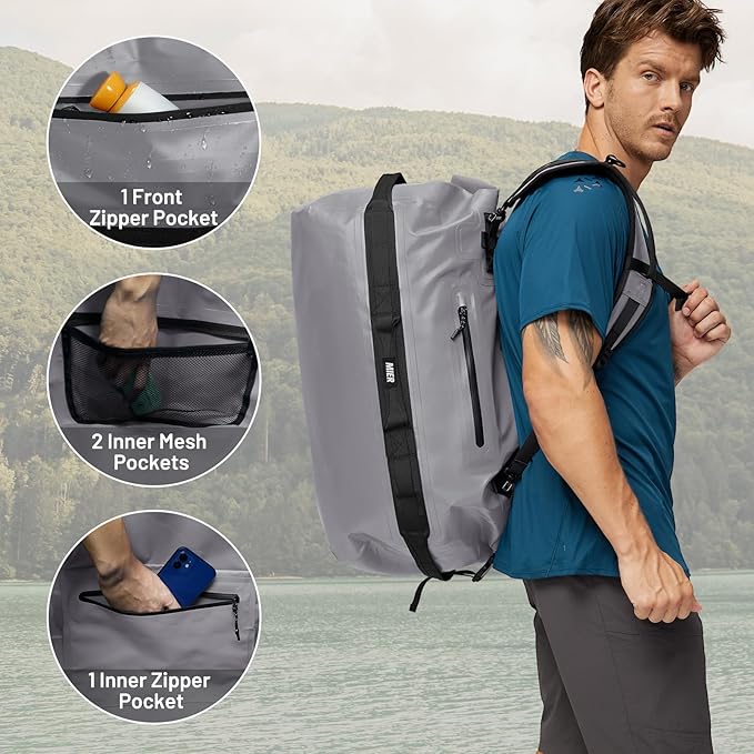 MIER Waterproof Duffel Bag Motorcycle Dry Bag Backpack Large Roll-Top Heavy Duty Dry Duffle Bags for Kayaking Camping Boating Gym Beach Cruise Ship 60L/80L