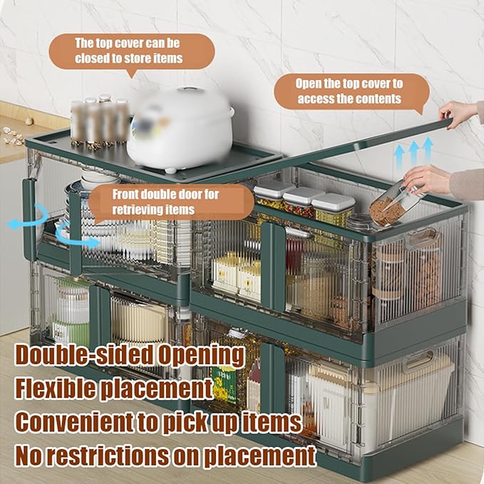 Stackable Storage Box with Lids Foldable Cube Container for Closet Organization - Wheeled and Door-Equipped
