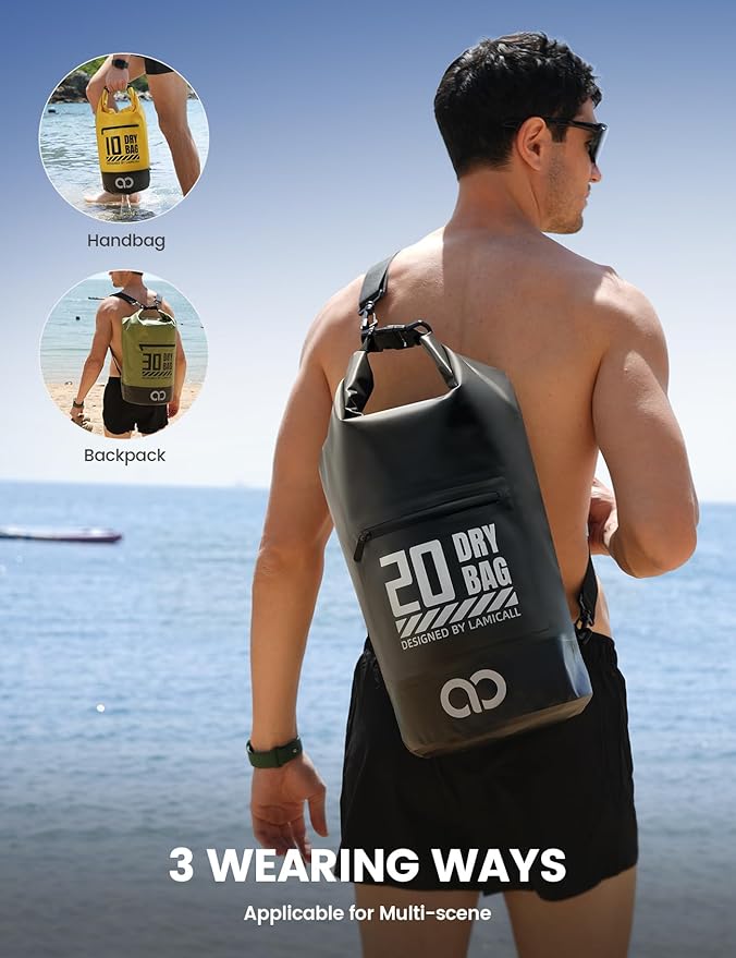 Lamicall 5L &amp 10L Dry Bag Waterproof Backpack - [Zippered Pocket] Roll Top Waterproof Bag Blueish Gray &amp Black