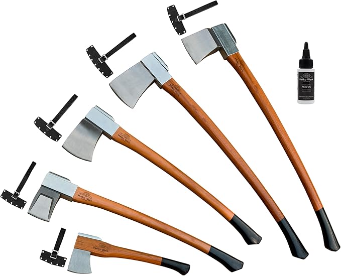1844 Helko Werk Germany Axe Collection - 5 Vario Axes Set - Heavy Log Splitter Heavy Universal Mid Size-Universal Splitting Axe Universal Hatchet