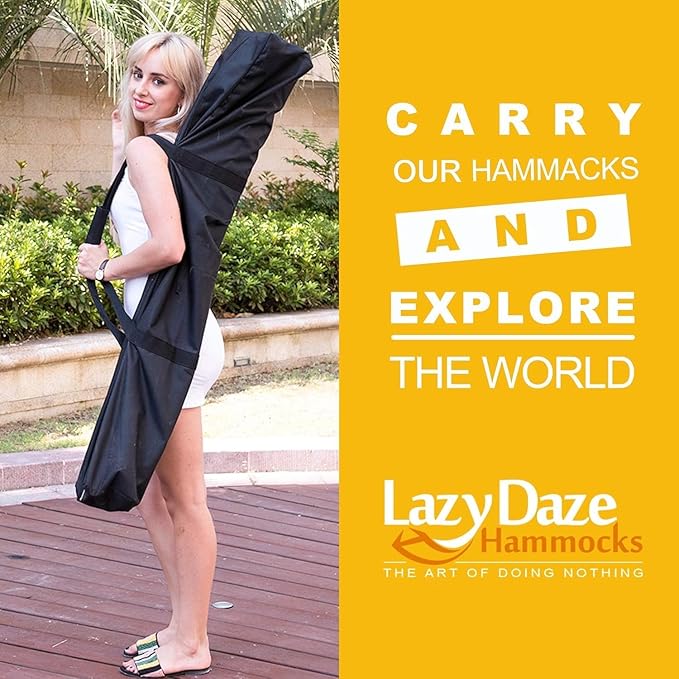 Lazy Daze Hammocks Double Hammock with 9ft Space-Saving Steel Stand Includes Portable Carrying Case 450 Pounds Capacity (Natural)