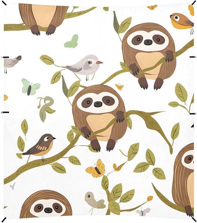 ALAZA Sloth Branch Bird Pattern Beach Tent Sun Shelter Portable Canopy Sunshade for Outdoor Camping Picnics Backyard Fun 10x9 ft