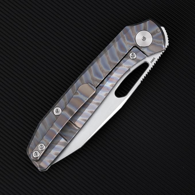 Folding Pocket Knife 3.23 S90V Blade EDC Knife with Titanium Handle Small Pocket Knife with Clip and Frame Lock Sharp Camping Hiking Hunting Survival Knives for Men（Colourful）
