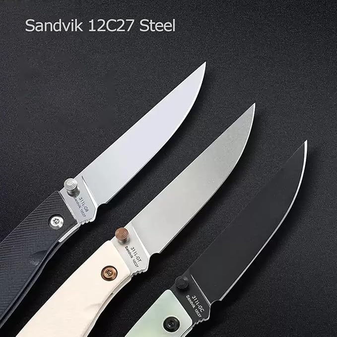 Sanrenmu Folding Knife with Pocket Detachable Clip 3.15 12C27 Steel Blade G10 Handle Foldable Knife 190mm/ 7.48 Full Length Utility 311L for EDC Outdoor Camping Hiking (Green)