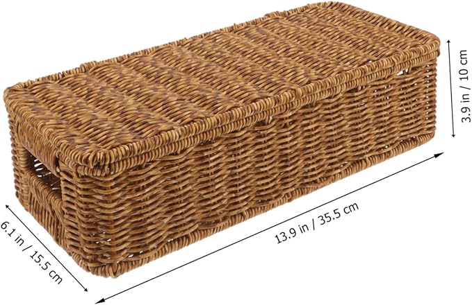 ABOOFAN Rattan Storage Basket Lid Fabric Bin Imitation Rattan Box Woven Sundries Basket Home Decor