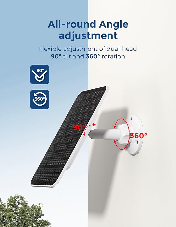 Solar Panel for Arlo Camera Arlo Solar Panel Charger with Built-in 2000mAh BatteryCompatible with Essential SeriesGo 2Pro 3/4/5S/6/6 XLUltra SeriesWireless FloodlightsEasy Install(2025 Release)