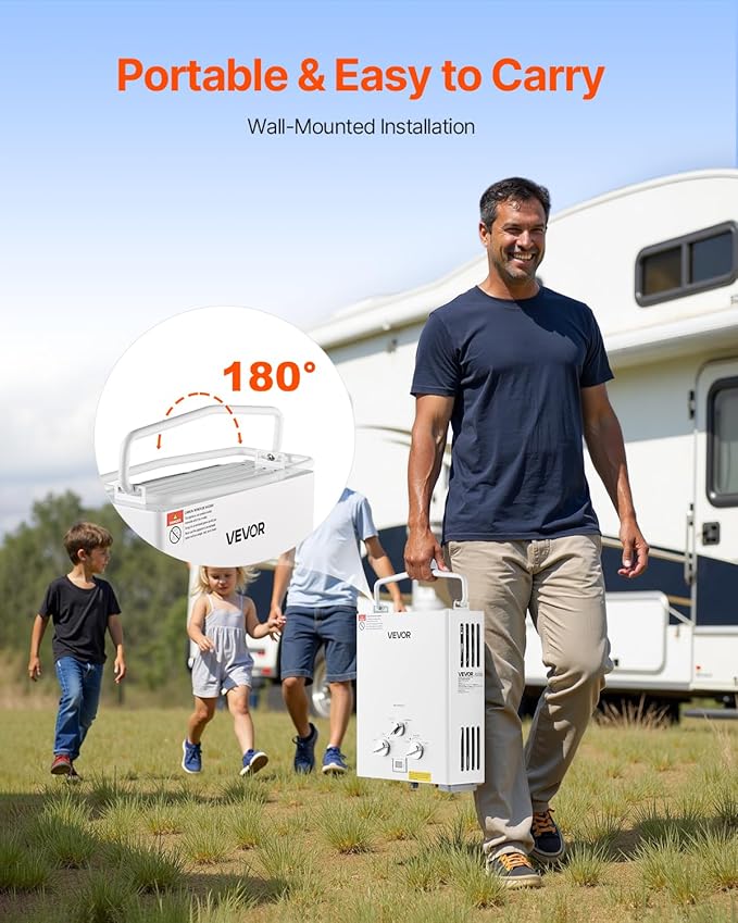 VEVOR Portable Propane Water Heater 5L Tankless Outdoor Water Heater 34000 BTU 1.32 GPM Instant Hot Water with Accessory Set + Regulator +Water Pump for RV Camping Trips Cabins Barns