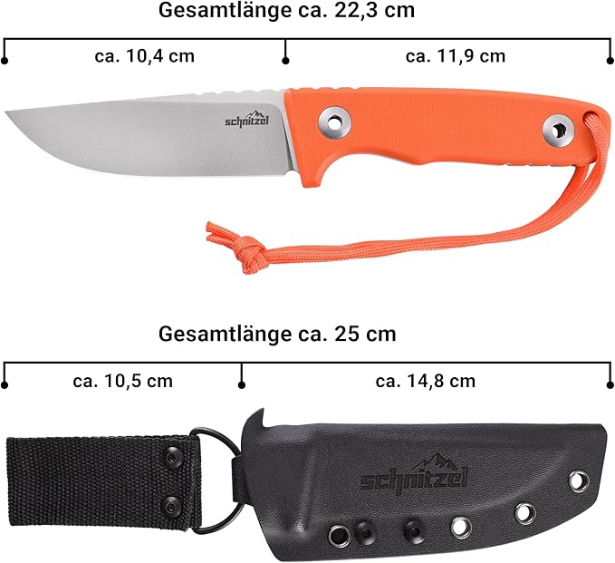 SCHNITZEL TRI - Outdoor Knife with Kydex Sheath and Dangler Carrying System – Bushcraft Outdoor Leisure Adult (Orange)
