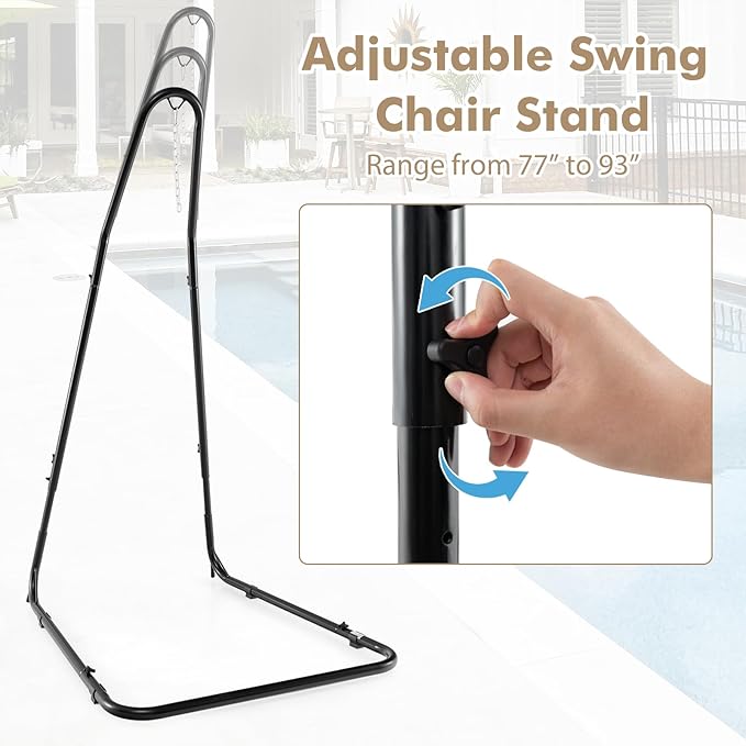 Giantex Hammock Stand for Outside Heavy-Duty Metal Swing Stand with Safety Hook &amp Sturdy Chain Height Adjustable Hanging Chair Stand for Indoor Outdoor Porch Patio Yard Poolside Black