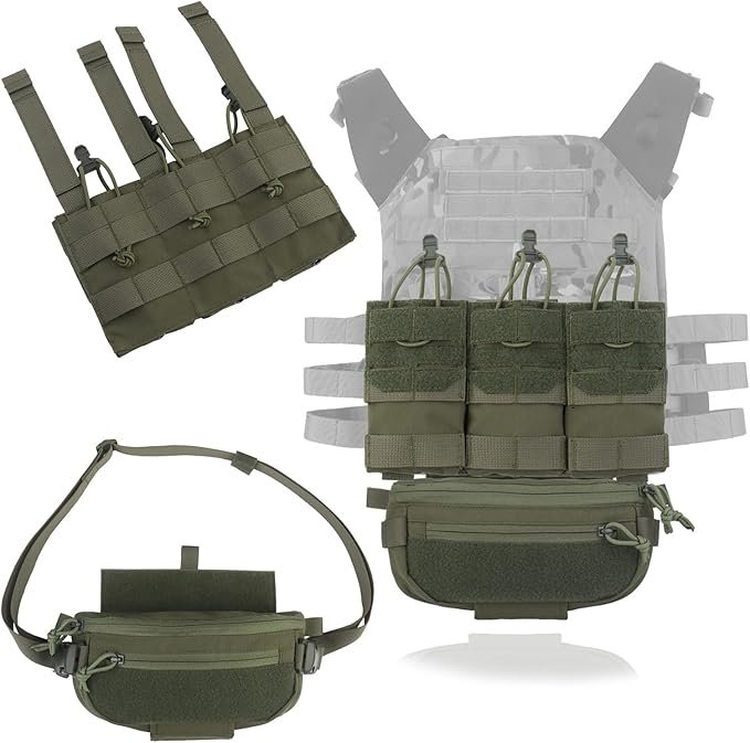 Outdoor Tactical MOLLE Pouch Kit Detachable Triple Mag-Style Bag and Tactical Expansion Camo Dual-Role Belly Pouch for Field Use