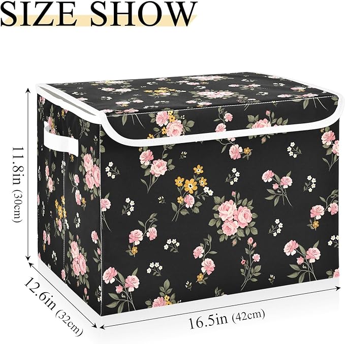 senya Flower Baskets Collapsible Storage Bins with Lids Purple Green Rose Flower Storage Boxes Clothes Baskets for Organizing