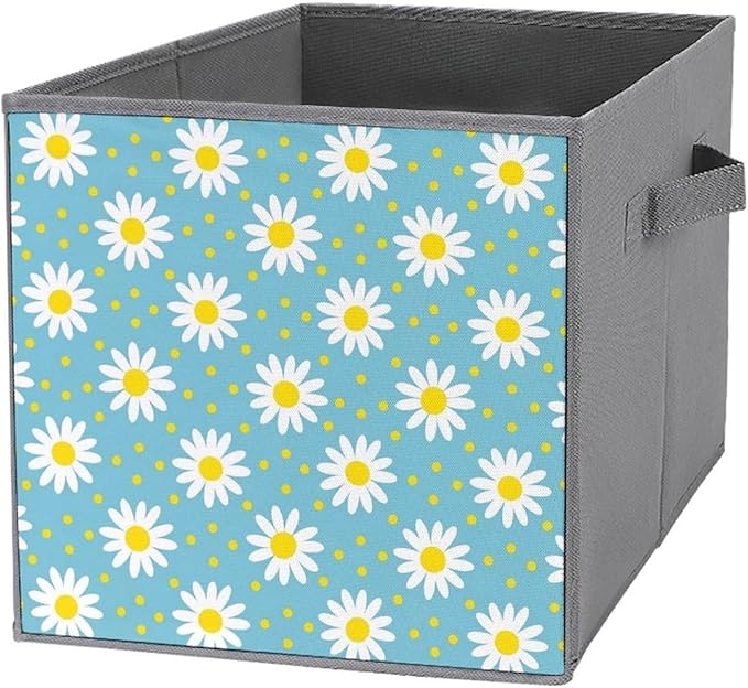 Practical Folding Storage Bins Daisy Flowers Sturdy Container for Wardrobe Kitchen Simplistic Storage Solution