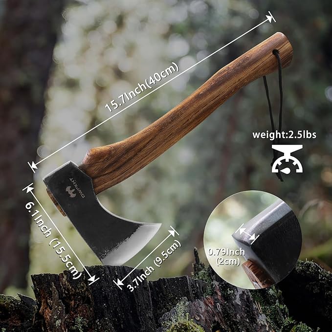 15.7 Hatchet Camping Hatchet Hand-Forged Axe with Sheath for Wood Chopping Splitting and Carving Bushcraft Axe with Beech Handle for Outdoor Survival and Garden Work