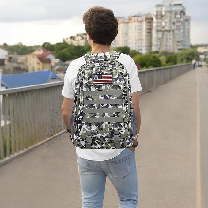 Camo Backpack for Boys 3 in 1 Set 19 Inch 55L Tactical Bookbag with Lunch Box Pencil Case Molle System School Backpack for Elementary Middle High School Outdoor Camping Hiking Travel for Kids Teens