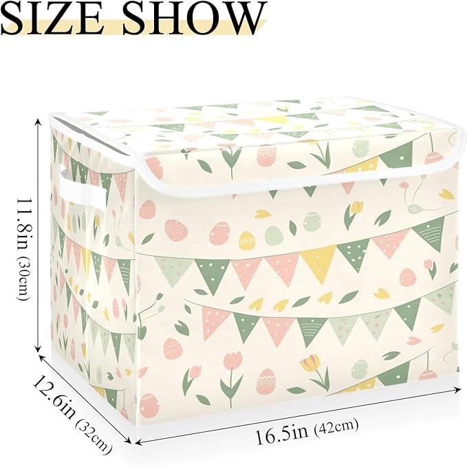 Storage Bins With Lid Stackable Fabric Closet Organizer Clothing Storage Large Boxes For Closet Shelves Bedroom Green Floral Branch Easter