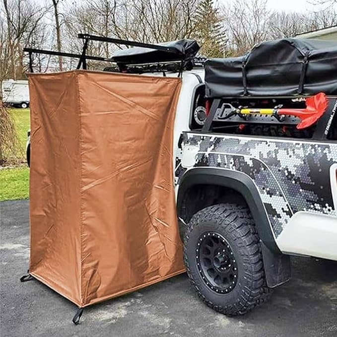Vehicle Awning Shower Room with LED Light Outdoor Portable Instant Changing Room Car Side Shower Tents - SUV Truck Bathroom Tent (Khaki 2)