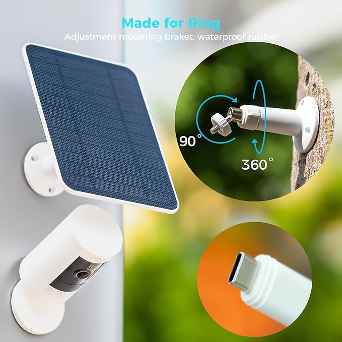 Vicohome 5V Solar Panels for Security Cameras for Bird Feeder 23% Energy Conversion Rate9.8Ft Cable USB C &amp Micro-USB Compatible Weather Resistant 360° Adjustable Bracket for Tapo Eufy Aosu .