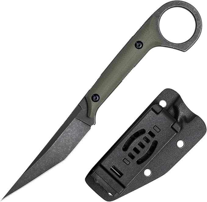 Fixed Blade Knife D2 Steel Blade and G10 Handle Utility EDC Knife for Outdoor Survival Hiking Camping with Kydex Sheath OS1221 (Green)