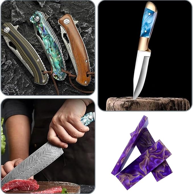 Purple Marble Textured Knife Handle Blank Material DIY Composite Material Patch 8mm Thick(4pcs)