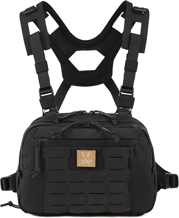 Tactical Chest Rig Bag 3L Utility Hypalon Molle Chest Rig With Map Pocket 500D Cordura Chest Bag for Hunting Workouts (Black)