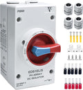 Solar Disconnect Switch 4-Pole DC1500 32A Isolator Solar Switch with Enclosure for Rooftop Solar Systems RVs and Boat Waterproof IP66 Red