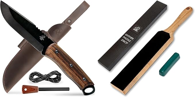 BeaverCraft BSH4F Bushcraft Knife LS6P1 Stropping Kit Leather Strop Kit with Sharpening Polishing Compound
