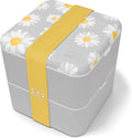 monbento - Large Bento Lunch Box MB Square Daisy with 2 Compartments - 57 oz -3 Leakproof Lunch Box for Work/Picnic/Meal Prep - BPA Free - Microwave &amp Dishwasher Safe - Flowers Pattern - Grey