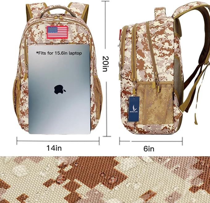 outdoor plus Camo BackpackMilitary Boys Backpacks for School40L Army Bookbag with USB Charging Port Waterproof