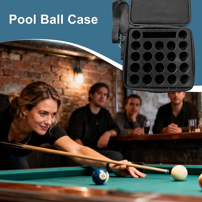 Pool Ball Case Travel Storage Organizer Box with Shoulder Strap Pool Ball Holder Storage Bag with Handle for Club Tournaments