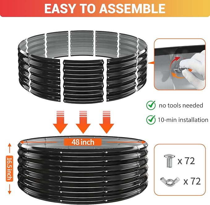 48 Inch Large Outdoor Fire Pit Ring17 Taller Heavy Duty High Heat Resistant Wood Burning Firepit for OutsideGalvanized Steel Outdoor Fireplace &amp Fire Pits Bowl for Backyard Bonfire PatioCamp