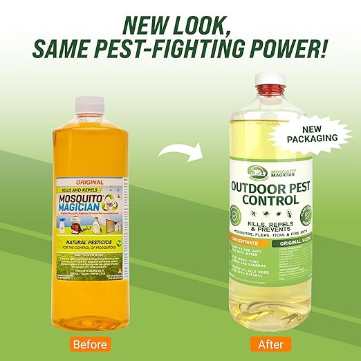 Mosquito Magician Liquid Concentrate Kills Mosquitoes Fleas &amp Fire Ants Yard Spray Treatment Safe for Pets Use with Sprayers Foggers &amp Misting Systems Outdoor Mosquito Repellent - 32 Fl