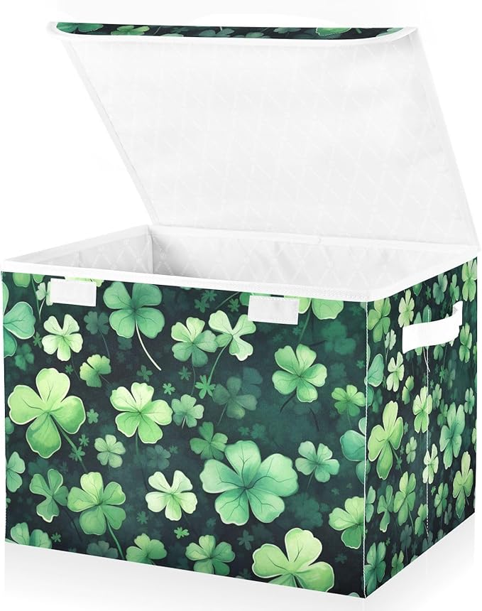 senya St. Patrick's Day Baskets Collapsible Storage Bins with Lids St Patricks Clover Leaves Storage Boxes Clothes Baskets for Organizing