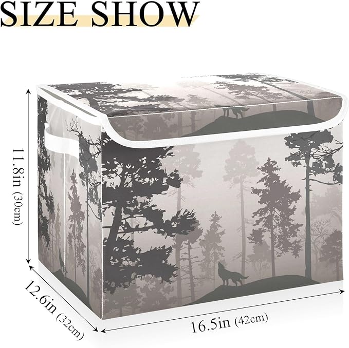 Natural Animal Wolf Brown Foldable Storage Box Large Cube Organizer Bins Decorative Containers Baskets with Lids Handles for Closet Organization Shelves Clothes Toys