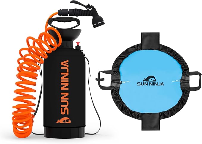 SUN NINJA Portable Shower Bundle with Wetsuit Changing Mat Outdoor Cleaning Kit Versatile for Beach Camping Boat