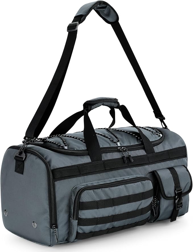 Gonex 45L Duffel Bag for Men 3 in 1 Convertible Carry Gym Duffle with Shoe Compartment Tactical Gear Loops Water-Repellent Lining Workout &amp Travel Bag (Gray)