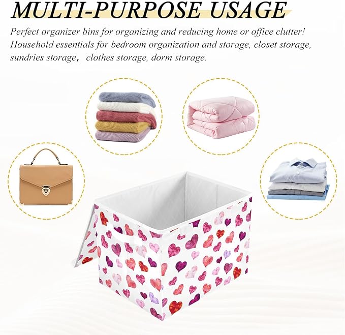 senya Valentines Storage Baskets Collapsible Storage Bins with Lids Hearts Storage Boxes Clothes Baskets for Organizing