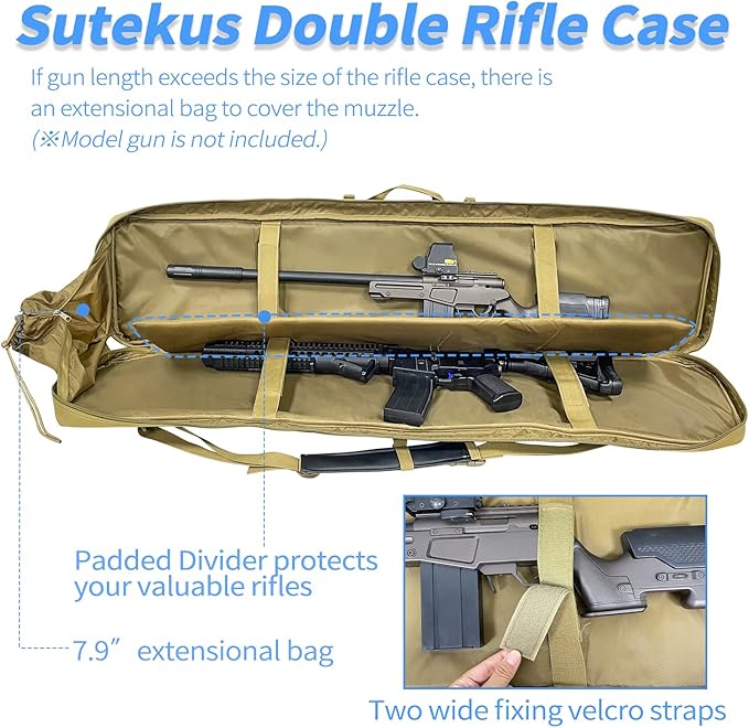 Sutekus Tactical Double Rifle Case Gun Case Padded Rifle Storage Backpack Integrated Pistol and Magazine Storage (3 Sizes 2 color)