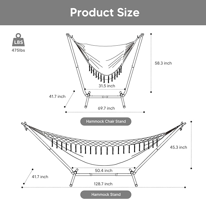 SUNCREAT 2-in-1 Convertible Portable Double Hammock with Stand Included Outdoor Hammock and Stand Patented Natural Tassel