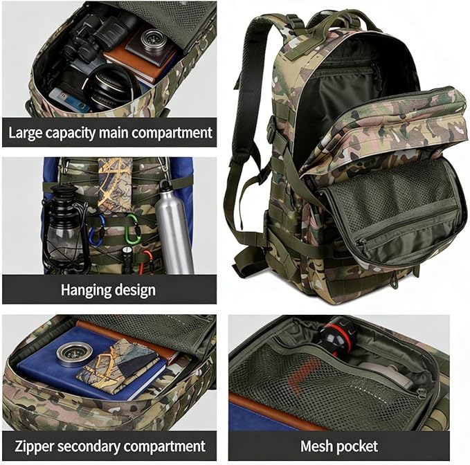 LINGYUE 25L Waterproof Tactical Backpack Lightweight Breathable Outdoor Hiking Daypack For Camping Travel Hunting Fits 14 Inch Laptop(Camouflage-g)