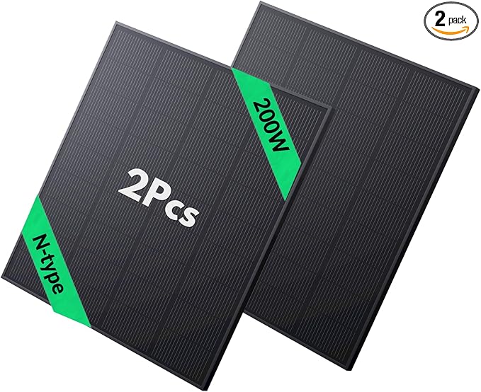 2pcs Bifacial Solar Panel N-Type 18BB 200W - Total 400W Bifacial Solar Panels with Anti-PID Technology Optimized for Farms Rooftops Marine Use