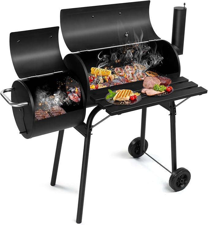 Outvita Outdoor BBQ Charcoal Grill Portable Camping Grill for 6-10 People with Offset Smoker &amp Wheels for Patio Backyard Picnic