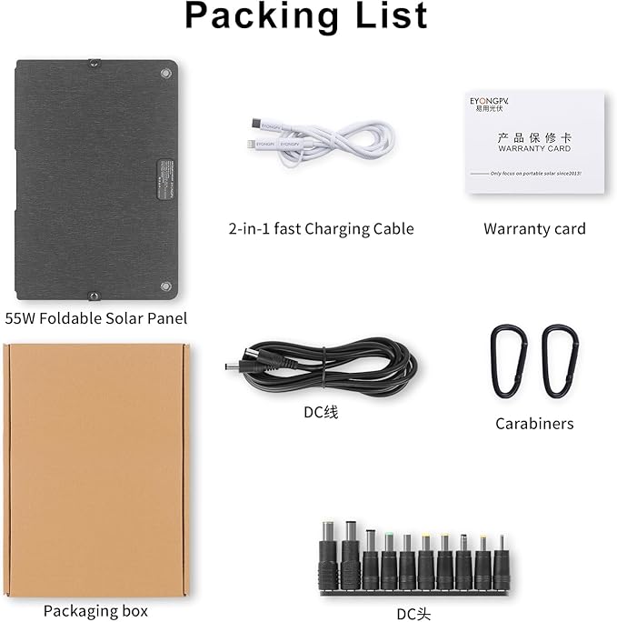 EYONGPV 55W Foldable Solar Panel Charger with Owl-Eye LED USB-C &amp USB-A DC Fast Charging Portable Solar Charger for Camping Hiking RV Outdoor Compatible with iPhone iPad Samsung Galaxy GP