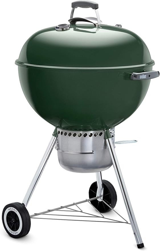 Weber Original Kettle Premium Charcoal Grill 22-Inch Green – Outdoor BBQ Grill with Built‑In Thermometer Heat Control Dampers &amp One‑Touch™ Cleaning System
