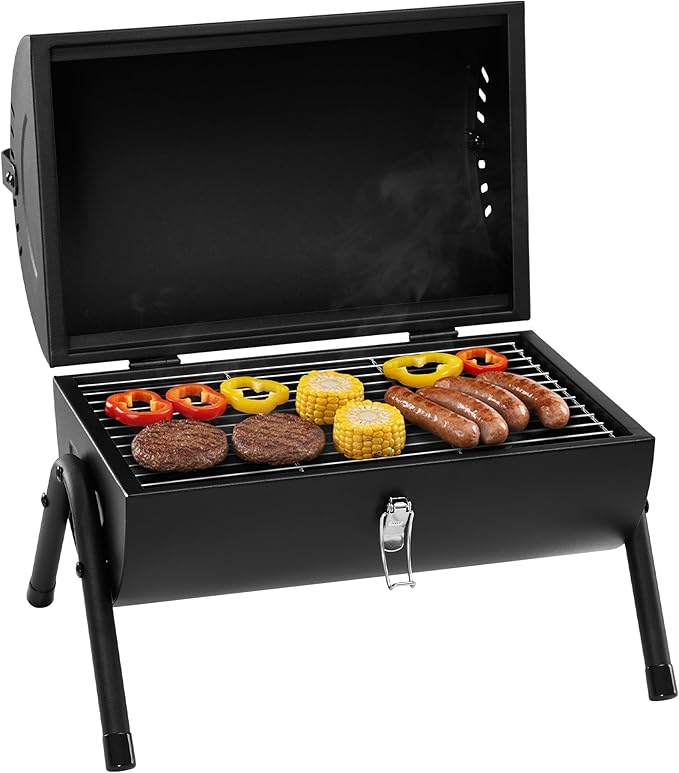 Royal Gourmet CC1015W Portable Charcoal Grill 147 sq. in. Cooking Grid Wooden Handle Tabletop BBQ Grill for Outdoor Barbecue Camping Picnic Backyard Patio Black
