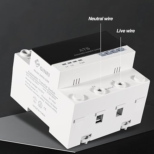63A 110V Automatic Transfer Switch Auto/Manual Generator Transfer Switch DIN Rail Mount ATS with LED Display Safety Protections for Home Generator Inverter Utility Power L1 Priority Phase Selector